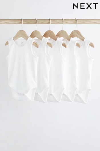 White 5 Pack Cotton Vest Baby Bodysuits (305214) | £8 - £10