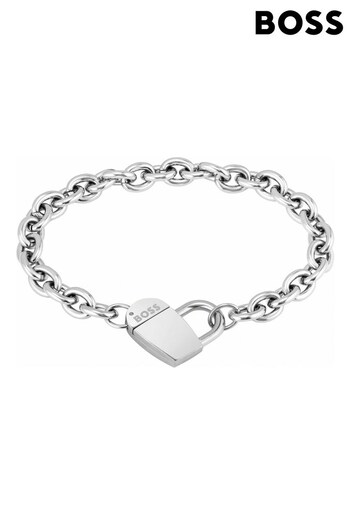 BOSS Silver Tone Jewellery Ladies Dinya Stamped Monogram Heart Chain Bracelet (305344) | £59