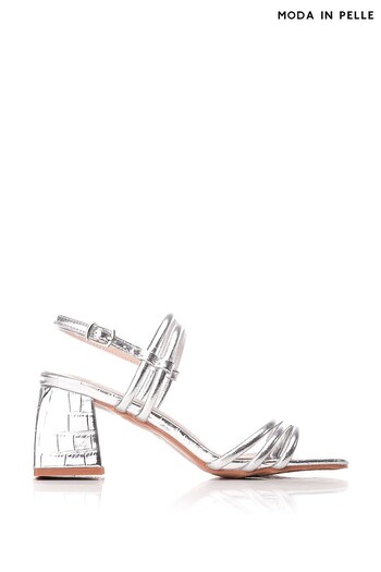 Moda in Pelle Silver Flare Heeled Sandals With Tubular Straps (305526) | £89