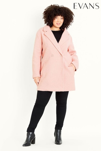 Evans Pink Teddy Button Coat (305616) | £75