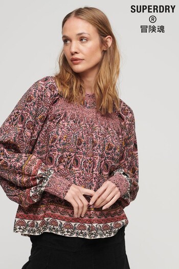 Superdry Pink Printed Smock Woven Top (305640) | £45