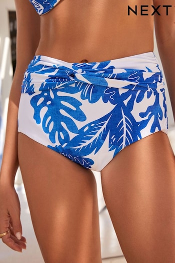 Blue/White Floral Midi Waist Bikini Bottom (305665) | £18