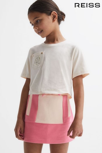 Reiss Pink Macey Junior Colourblock Cotton Drawstring Skirt (305776) | £36