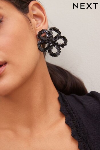Black Sequin Statement Flower Earrings (305964) | £12.50