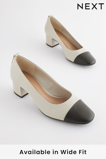 Bone/Black Toe Cap Regular/Wide Fit Forever Comfort® Leather Low Block Heel Shoes (306011) | £44