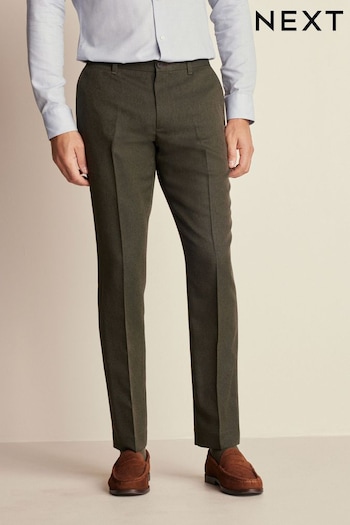 Green Slim Trimmed Herringbone Textured Trousers Silver (306236) | £32