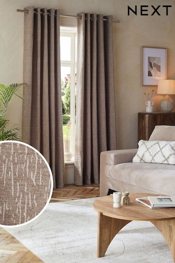 Mink Brown Next Heavyweight Chenille Eyelet Lined Curtains (306298) | £60 - £175