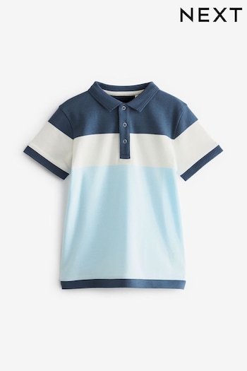 Blue/White Colourblock Short Sleeve Polo Shirt (3-16yrs) (306335) | £13 - £18