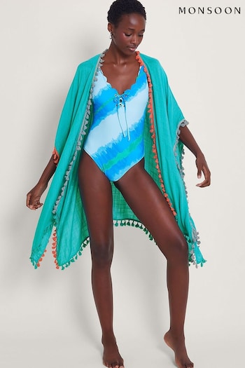Monsoon Blue Contrast Tassel Cover-Up (306469) | £39