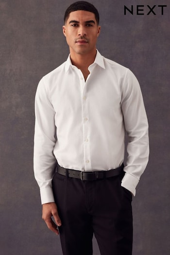White Regular Fit Double Cuff Cotton Textured Shirt (306593) | £34