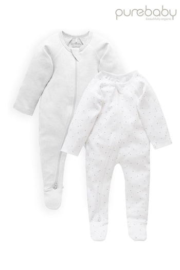 Purebaby Organic Cotton Zip Sleepsuits 2 Packs (306983) | £28