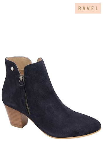 Ravel Blue Suede Leather Block Heel Ankle Boots (307115) | £90