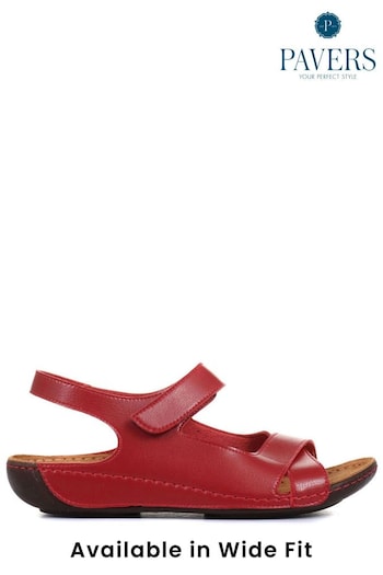 Pavers Red Ladies Touch Fasten Sandals (307413) | £33