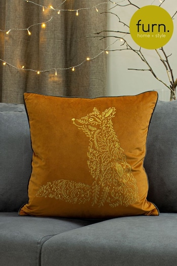 furn. Rust Orange/Gold Forest Fauna Embroidered Polyester Filled Cushion (307520) | £20