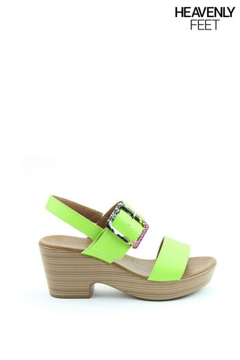 Heavenly Feet Ladies Green Vegan Friendly Heeled White Sandals Gel (307629) | £40
