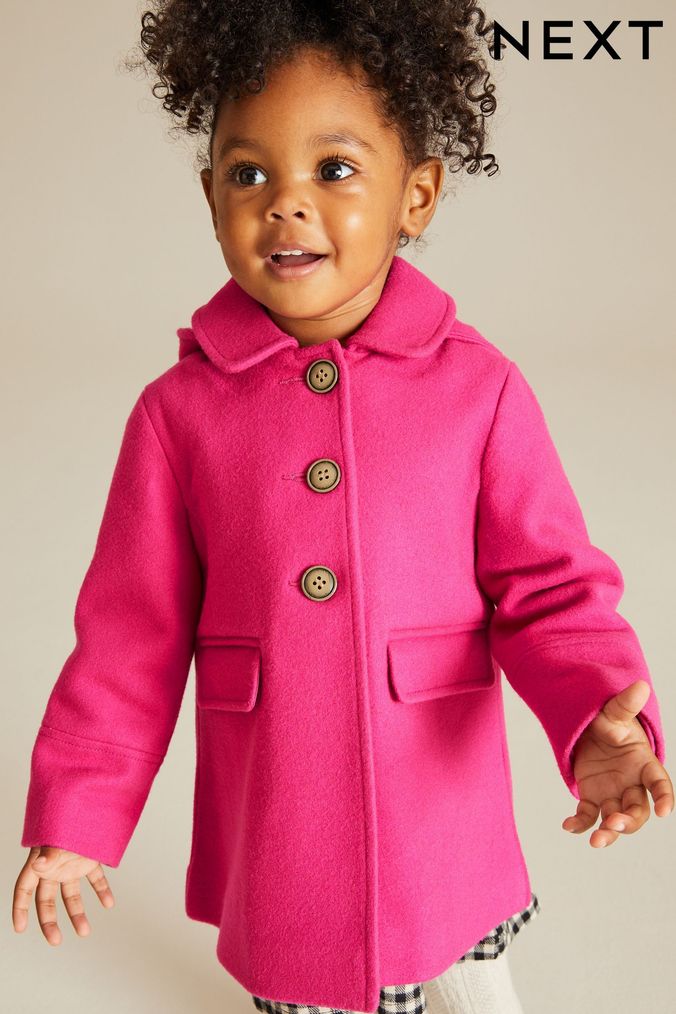 Girls pink sales wool coat