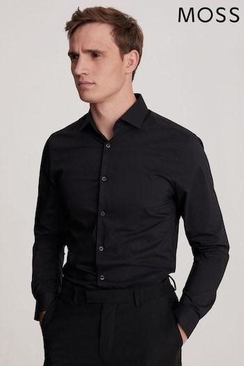 MOSS Skinny Fit Black Single Cuff Stretch Shirt (307812) | £35