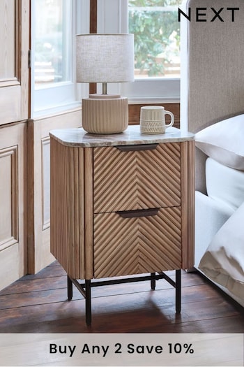 Natural Valencia Marble Mango Wood 2 Drawer Bedside Table (307922) | £350