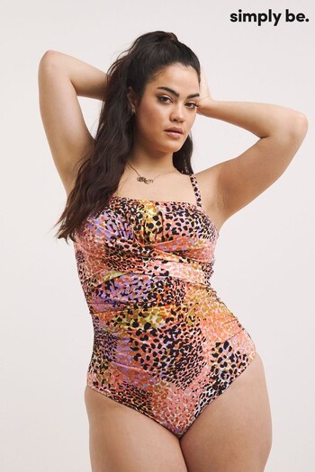 Simply Be Magisculpt Orange Animal Print Twist Front Bandeau Swimsuit (308008) | £44