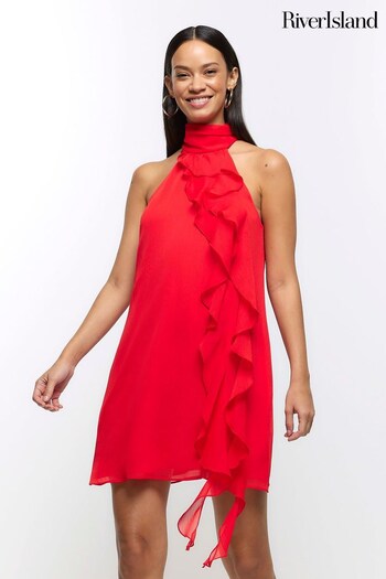 River Island Red Halter Frill Mini Dress (308123) | £45