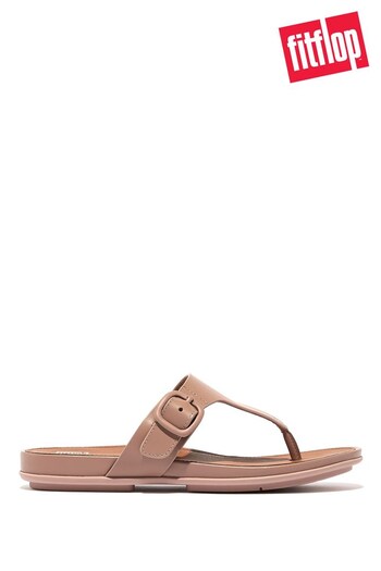 FitFlop Natural Gracie Rubber Buckle Leather Toe-Post Sandals (308149) | £80