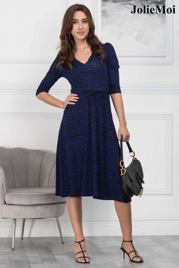 Jolie Moi Blue Glynice V-Neck Fit & Flare Dress (308398) | £69