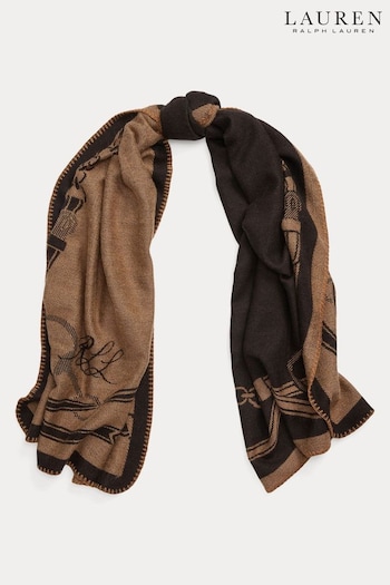 Lauren Ralph Lauren Belting Motif Jacquard Blanket Black Scarf (308577) | £99