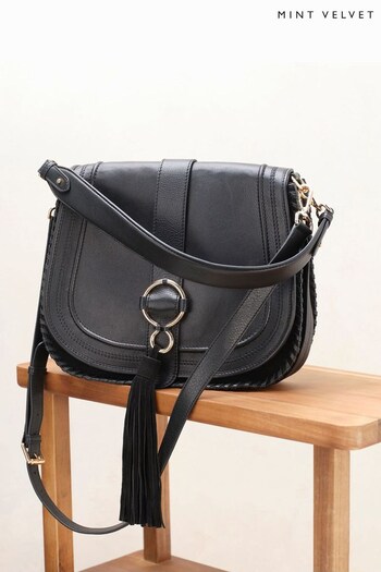 Mint Velvet Black Penny Leather Saddle Bag (308639) | £149