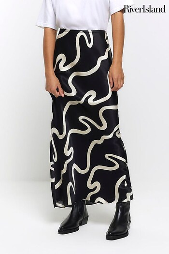 River Island Black Squiggle Easy Bias Maxi Skirt (308693) | £35