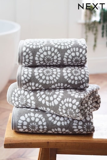 Charcoal Grey Geo Egyptian Cotton Towel (308798) | £10 - £28