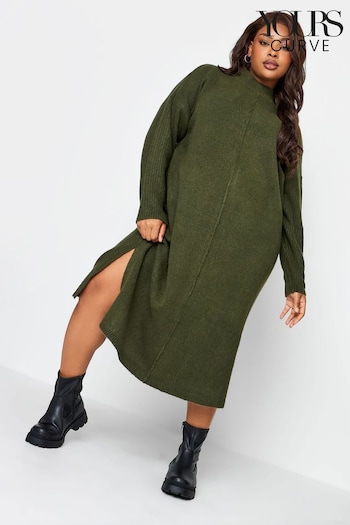 Yours Curve Green Exposed Seam Turtle Neck Dress bermuda (308841) | £38