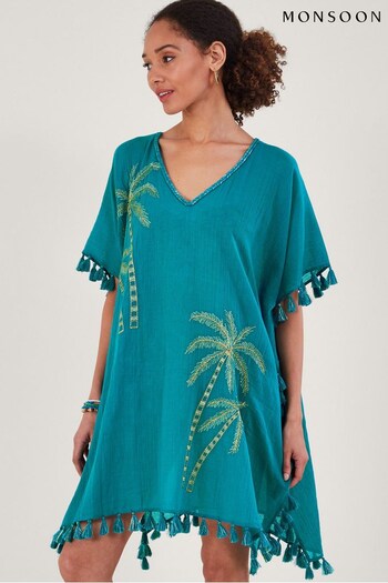 Monsoon Blue Palm Tree Embroidered Kaftan (308858) | £70