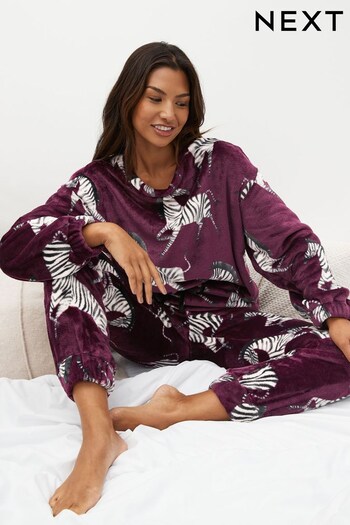 Burgundy Red Zebra Print Super Soft Pyjamas Set (308917) | £40