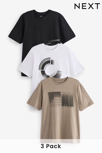 Black/White/Mushroom Shapes Print T-Shirts 3 Pack (309024) | £42