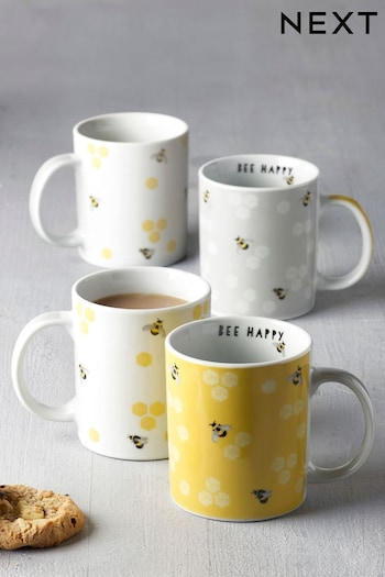 Set of 4 Ochre Yellow Bees Mugs (309159) | £18