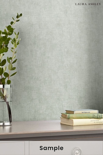 Laura Ashley Sage Leaf Green Plain Textured Wallpaper Sample Wallpaper (309198) | £1