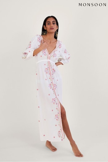 Monsoon Natural Embroidered Maxi Kaftan Dress in Lenzing™ EcoVero™ (309630) | £85