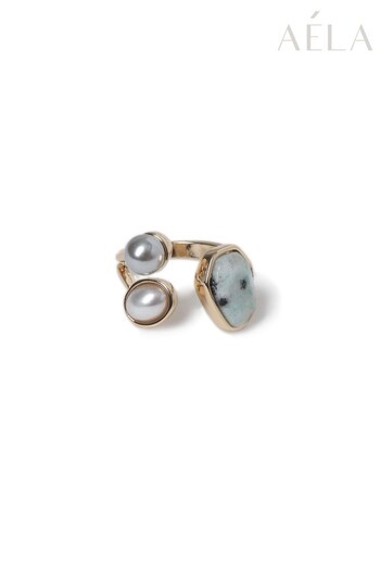 Aela Gold Tone Pearl And Semi-Precious Free Form Ring (309855) | £12.50