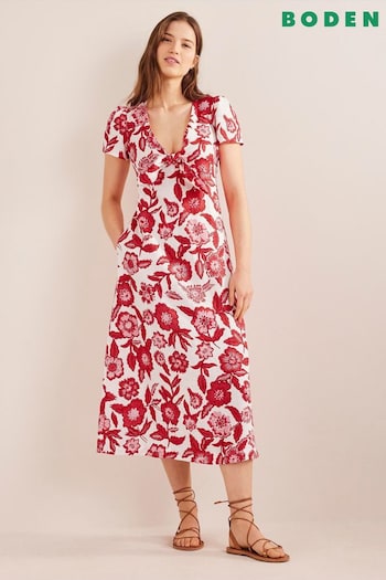Boden Pink Tie Front Linen Midi Dress (309861) | £130