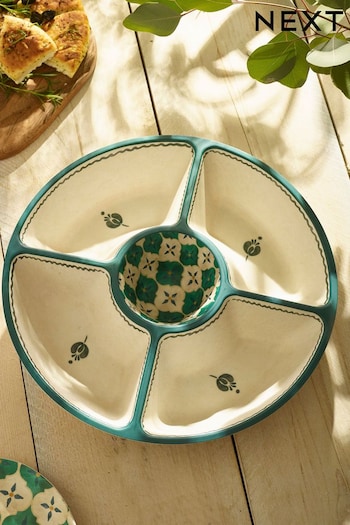 Neutral/Turquoise Mediterranean Picnic Serveware Chip n Dip Bowl (309917) | £22