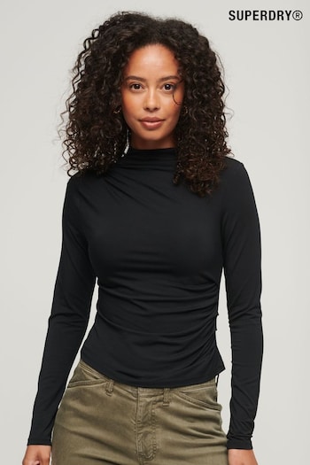 Superdry Black Long Sleeve Ruched Jersey Top (310165) | £35