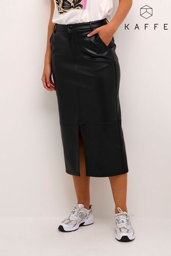 Kaffe Alina Faux Fur Leather Black Midi Skirt (310199) | £70