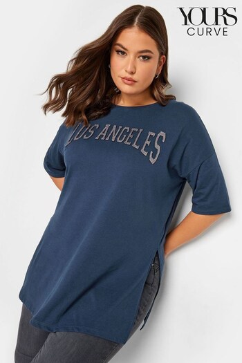 Yours Curve Blue Split Hem T-Shirt (310260) | £24