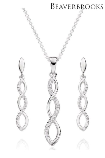 Beaverbrooks Sterling Silver Infinity Cubic Zirconia Pendant & Earrings Set (310295) | £125