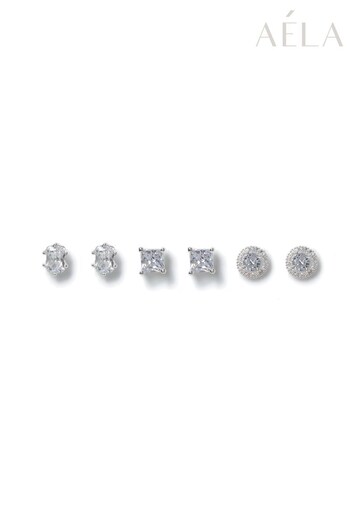 Aela Silver Tone CZ Stud Earrings Set Of 3 (310395) | £16.50