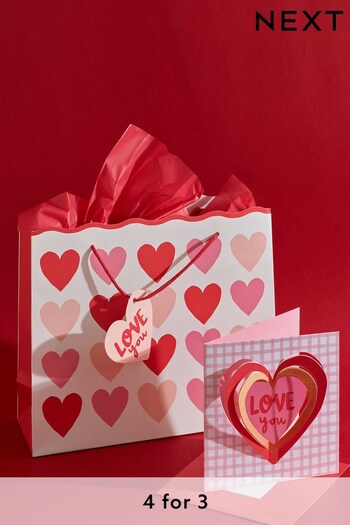 Pink Valentine's Hearts Gift Bag and Card Set (310462) | £5