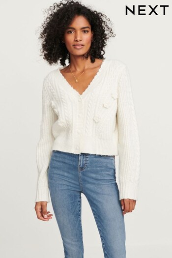 Ecru White Cable Detail Flower Cardigan (310505) | £48