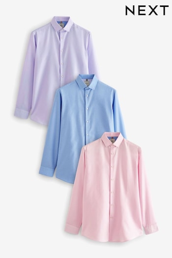 Lilac Purple/Blue/Pink Slim Fit Crease Resistant Single Cuff Shirts 3 Pack (310616) | £60