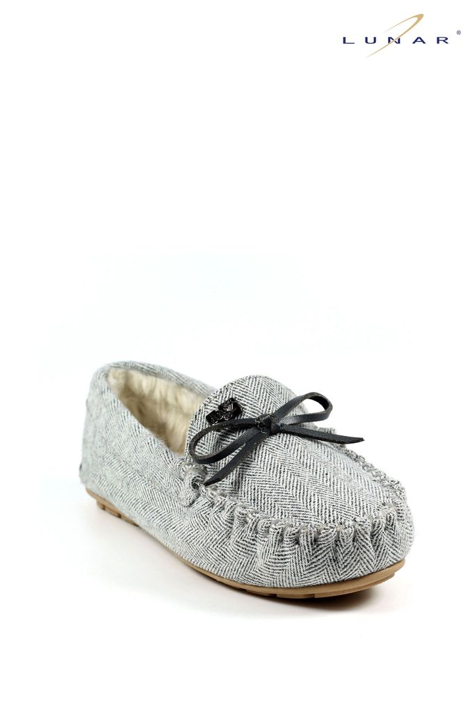 Womens grey moccasin slippers on sale