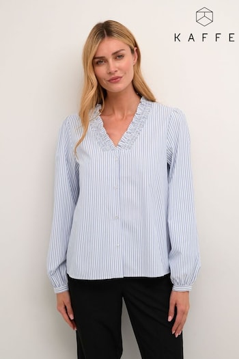 Kaffe Maibritt V-Neck Frill Blue Shirt (310769) | £60